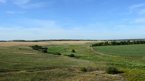 View of the field from the train. Stock Footage