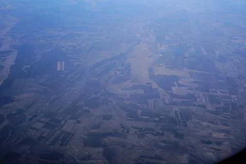 View of fields from the airplane Stock Photos
