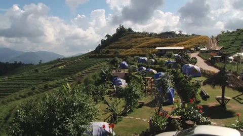View to the fields of the Doi Mon Jam Royal Agricultural Station, Thailand. Stock Footage 49486143