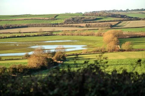 View of fields during winter flooding England Stock Photos