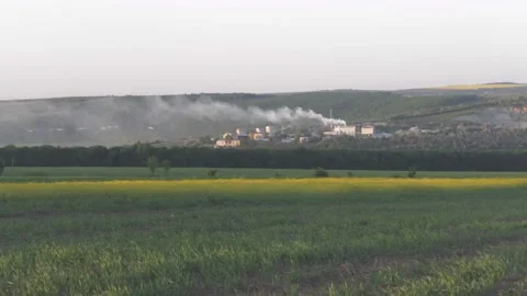 View of fields, woods and plant Video stock 89922924