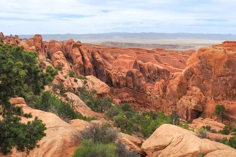 View of Fin Canyon on the Devil's Garden trail in the Arches National Park, Utah Stock Photos