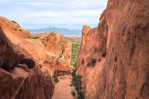 View of Fin Canyon on the Devil's Garden trail in the Arches National Park, Utah Stock Photos