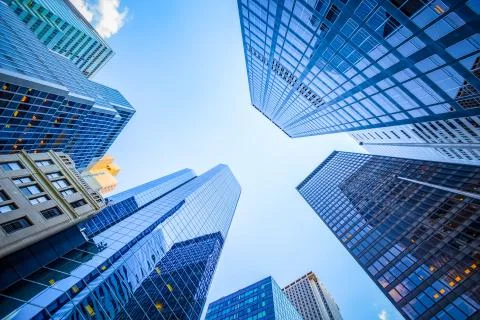 Up view in financial district Stock Photos