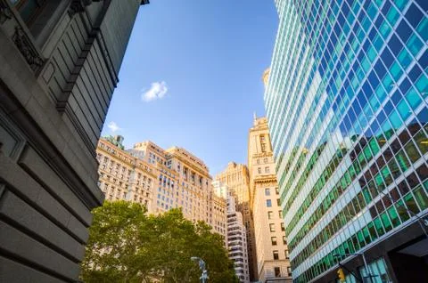 Up view in financial district Stock Photos