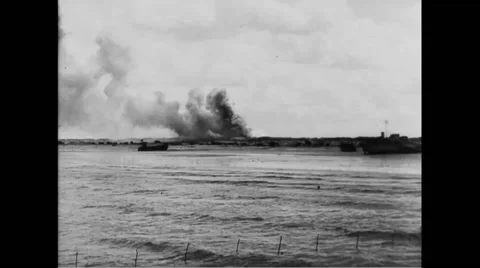 View of fire on battlefield Stock Footage 44574666