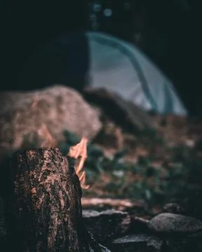 View on a fire during a tent excursion Stock Photos
