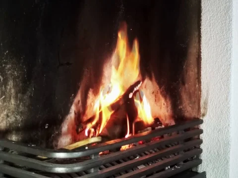 View on fire in fireplace Video stock 84719994