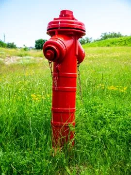 View on a fire hydrant on a field Stock Photos