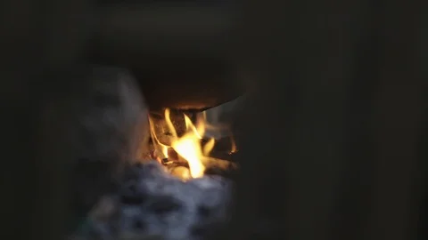 View of fire under a pot Stock-Footage 93729509