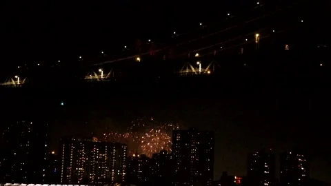 View of Fireworks from Brooklyn Bridge Park, Brooklyn, N.Y. Stock Footage 156833792
