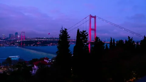 View of the First Bosphorus Bridge in Istanbul Video stock 313792600