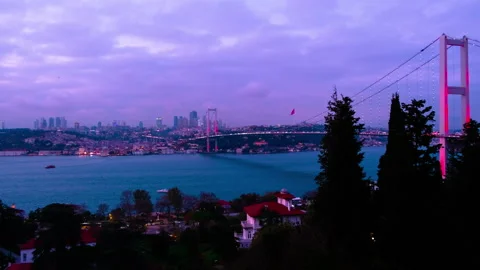 View of the First Bosphorus Bridge in Istanbul Stock Footage 313792602