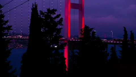 View of the First Bosphorus Bridge in Istanbul Stock Footage 313792644