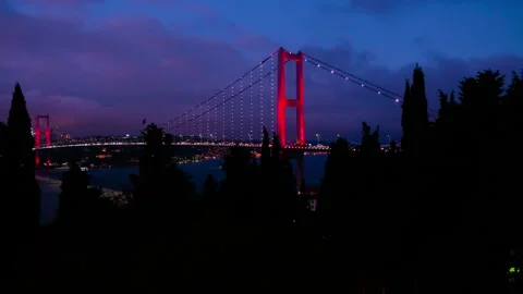View of the First Bosphorus Bridge in Istanbul Stock Footage 313792816