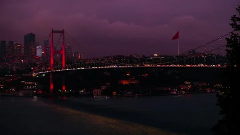 View of the First Bosphorus Bridge in Istanbul Stock Footage 313792870