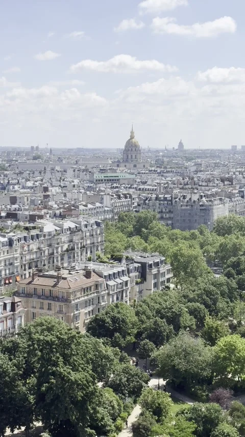 View from first floor of Eiffel Tower overlooking Paris, France in spring Stock Footage 337196746