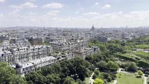 View from first floor of Eiffel Tower overlooking Paris, France in spring Stock Footage 337196747