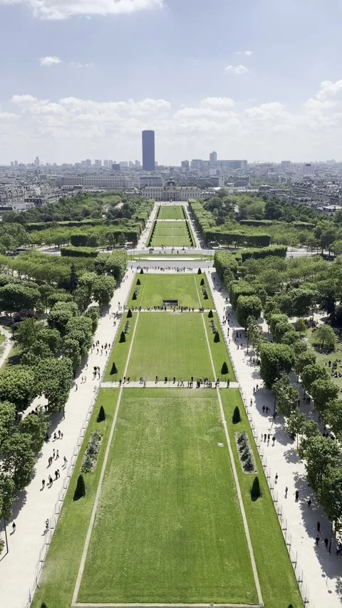 View from first floor of Eiffel Tower overlooking Champ de Mars in Paris, France 動画素材 337196757
