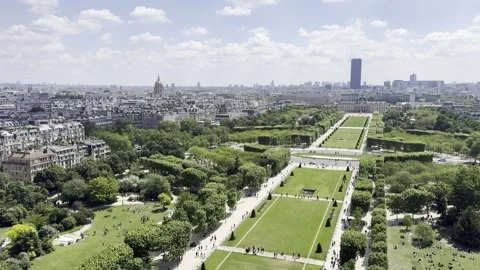 View from first floor of Eiffel Tower overlooking Champ de Mars in Paris, France Stock Footage 337196760