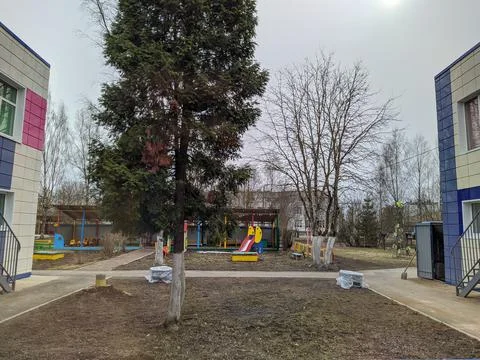 View from the first floor window to the playground Foto stock
