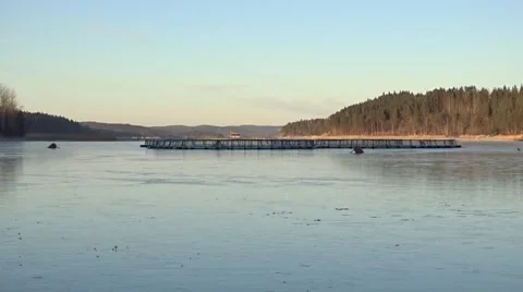 View on the fish farm in winter. Video stock 58750539