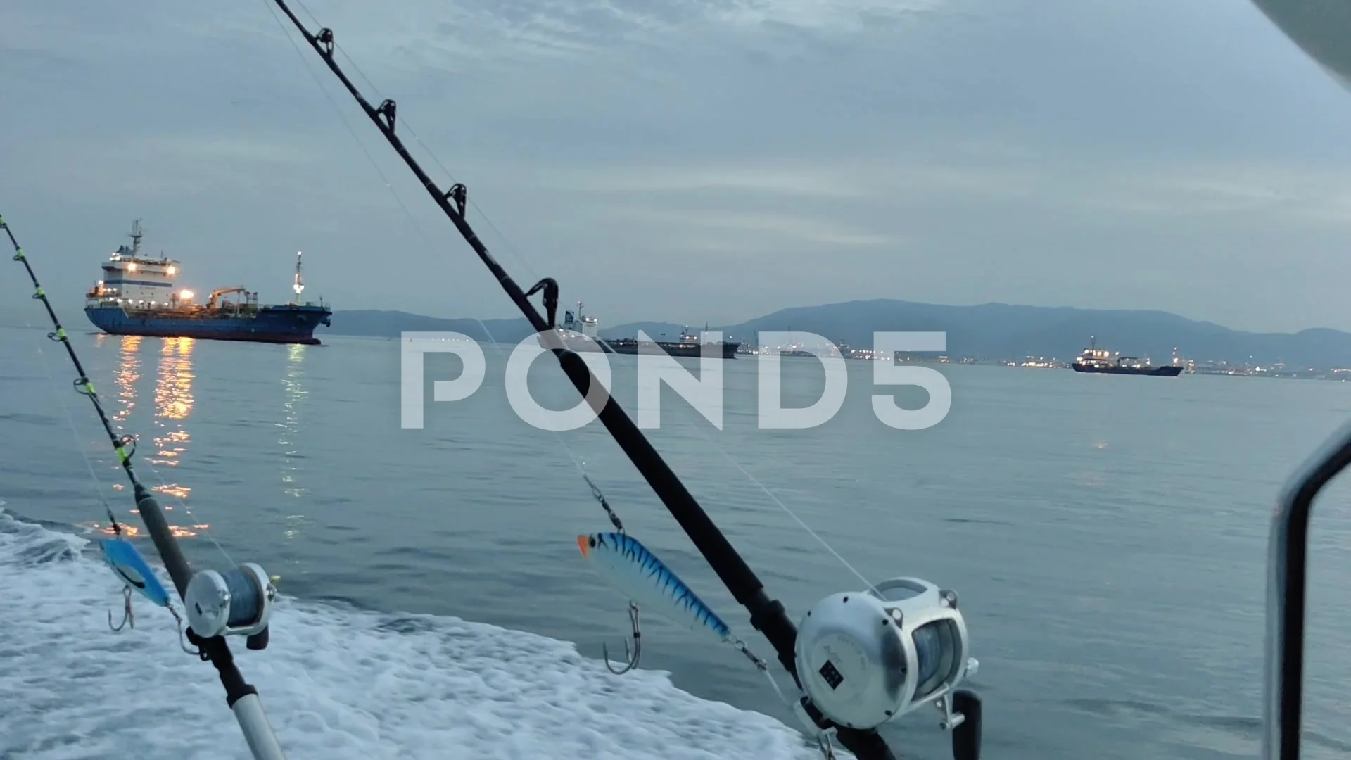 View of the Fishing boat with Two fishin, Stock Video