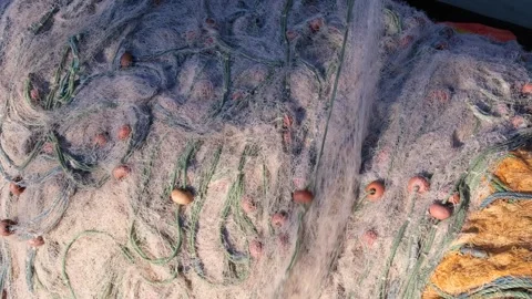 View of fishing nets on a boat deck, Turkiye. 動画素材 339915622