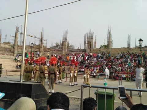 A view of flag ceremony at wagah-atari border in Amritsar Stock Photos