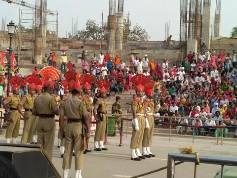 A view of flag ceremony at wagah-atari border in Amritsar Stock Photos
