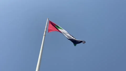 View of the Flag of the United Arab Emirates waving in the air, Vidéo 276787364