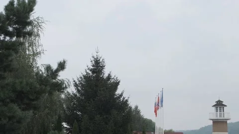 View of the flags fluttering in the wind. Stock Footage 162032577