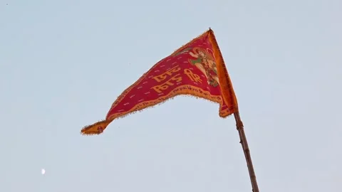View of flags, waving at Varanasi ghats. Stock Footage 136350950