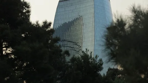 View of Flame Towers - the highest building in Azerbaijan located in Baku. Stock Footage 123549776