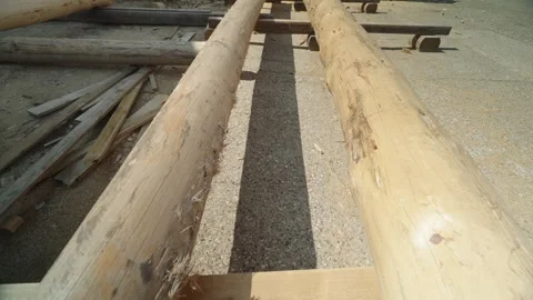 View of flat wooden logs after processing for construction. Stock Footage 321181415
