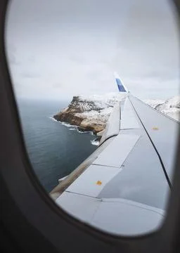 View from a flight over the Atlantic Ocean to the Faroe Islands Stock Photos