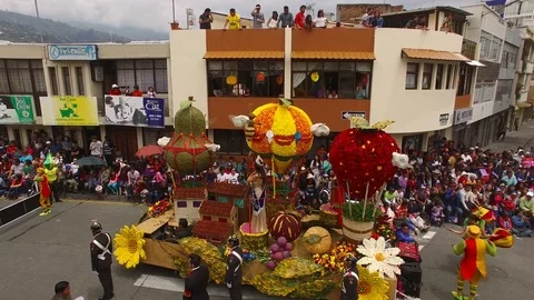 A View of a Float from above during Carnival Parade in Ambato Stock Footage 73036921