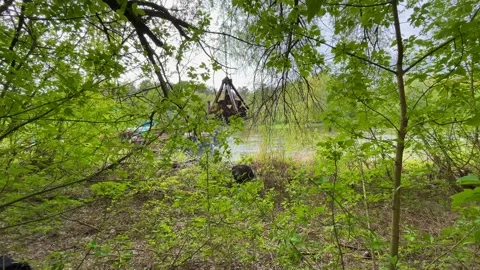 View of Floating dredger at work Stock Footage 155294620