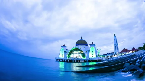 View of the floating mosque in Melaka Stock Footage 63492754
