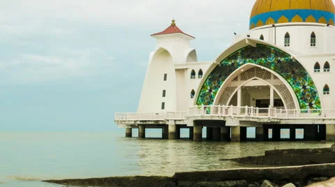 View of the floating mosque in Melaka Stock Footage 63495598