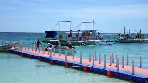 View of a floating-platform pier at the popular Boracay Island, Philippines. 스톡 동영상 307201130