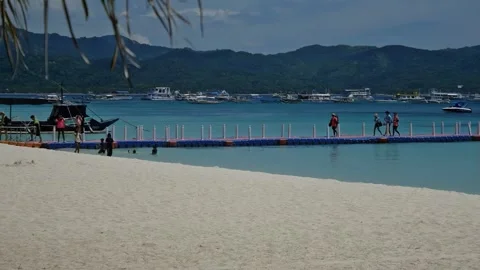 View of a floating-platform pier at the popular Boracay Island, Philippines. 스톡 동영상 307608411