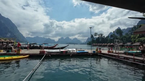 View from a Floating Resort Across Cheow Lan Lake Stock Footage 329073984