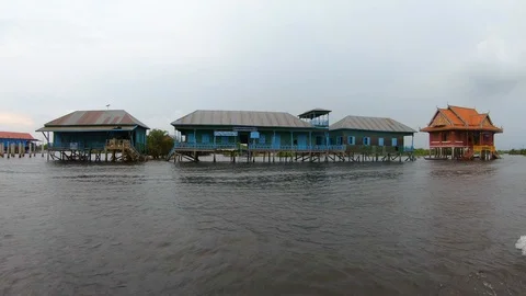 View of floating village at Siem Reap Tonle Sap Kompong Phluk, Cambodia Stock Footage 108200326