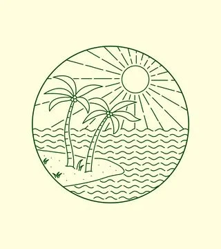 View of florida keys in mono line art, patch badge t-shirt emblem design Stock Illustration