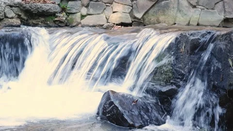 View of flowing river water in the mountains. Stock Footage 256624782