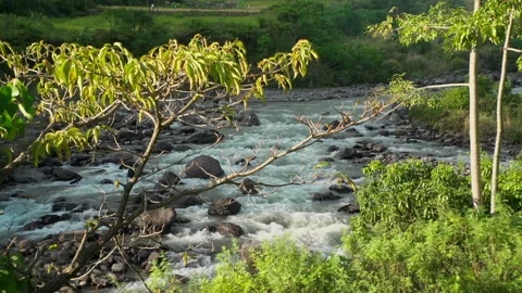 View of flowing stream on rocks, Lamjung, Nepal Video stock 139689650