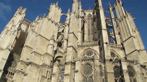 View of the flying buttress in the gothic cathedral of Beauvais, France. Stock Footage 141876898