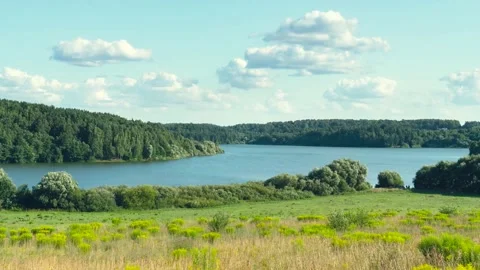 View of flying clouds over the lake time-lapse footage.The clouds fly away. Stock Footage 159813315