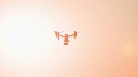 View of flying drone on background of sky. Footage of agricultural quadcopter 動画素材 201463481